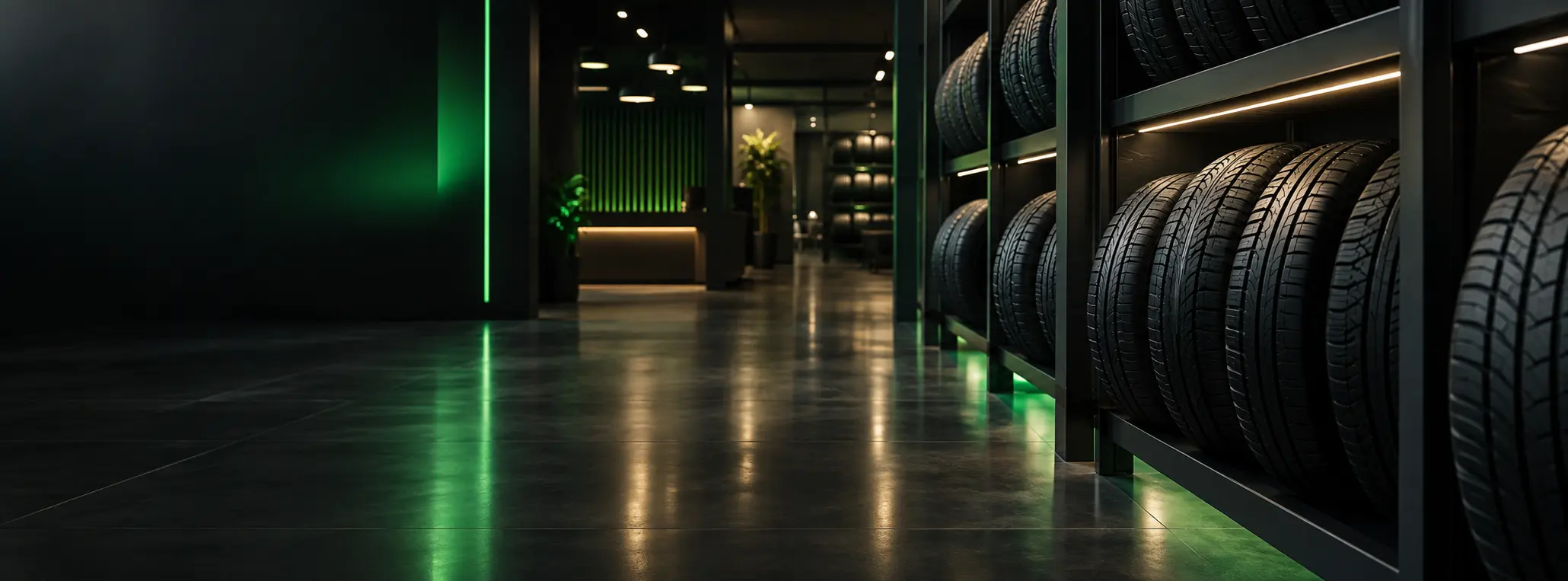 Estoque moderno de pneus em showroom Alipneus